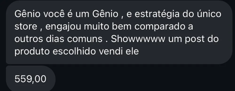 Print de depoimento: aluna que vendeu um produto com a foto que aprendeu a tirar (dados pessoais ocultados)